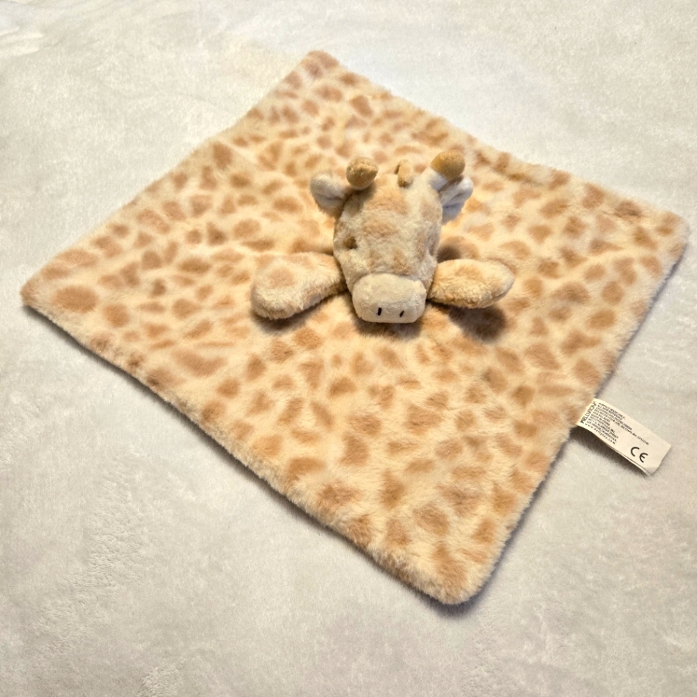 KellyToy‎ Beige/Tan Giraffe Plush Lovey Security Blanket with Rattle 14" X 14"